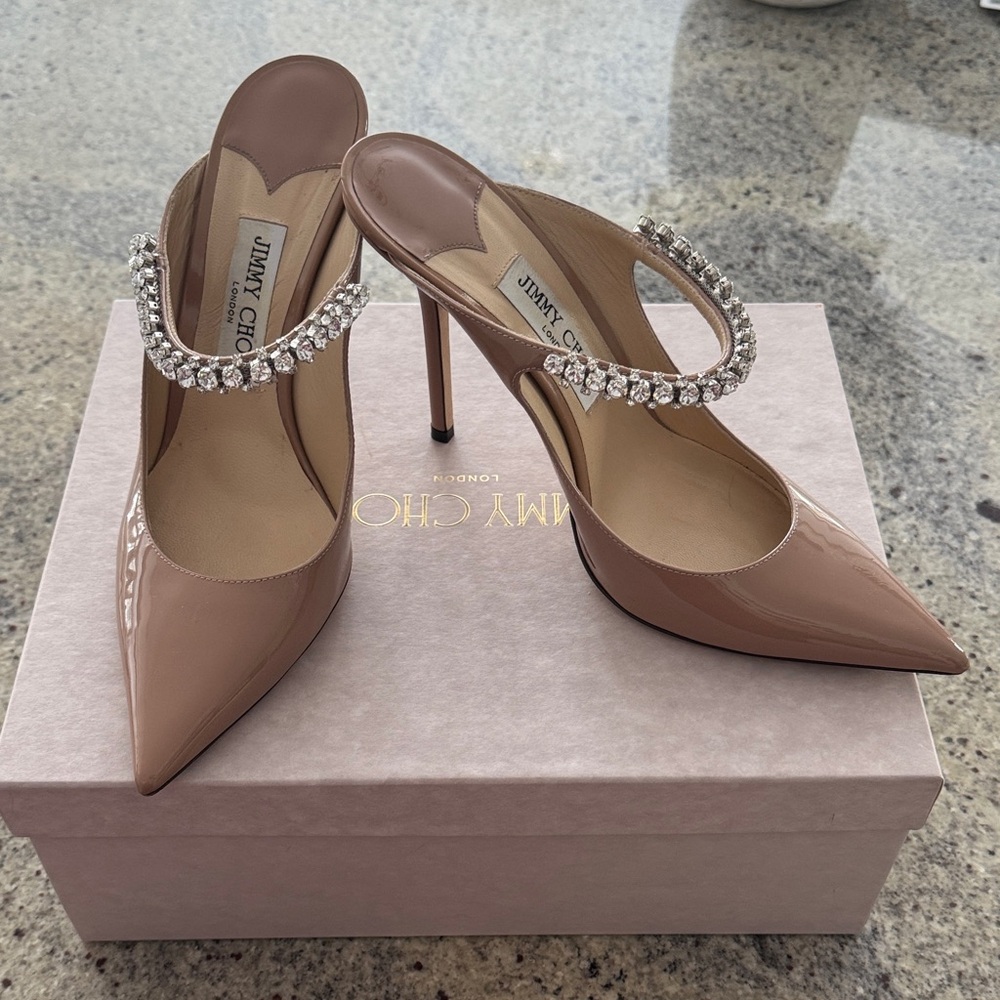 Jimmy Choo Blush Heels with Rhinestone Strap